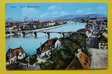 Ansichtskarte Basel / Die 3 Rheinbrücken / 1915-1925 / Straßenansicht